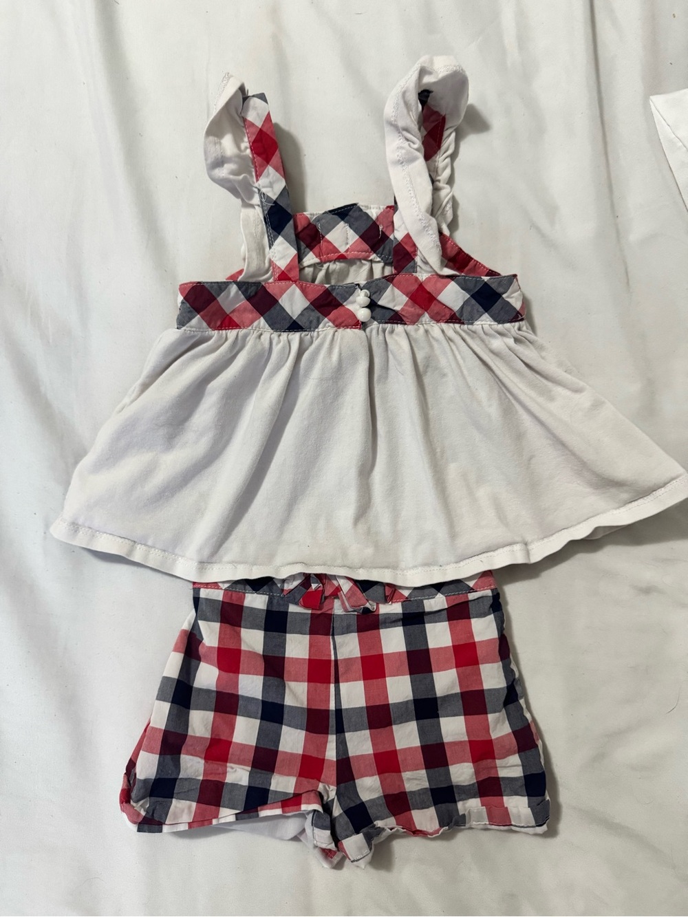Tommy Bahama White Top with Red and Navy Plaid Shorts Set